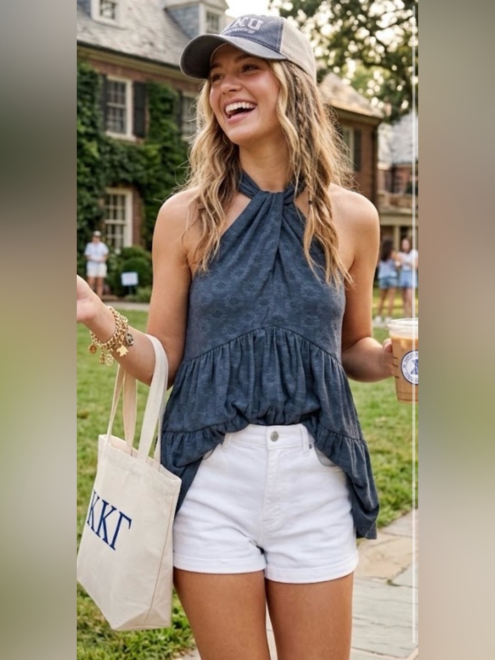 Anthropologie Slate Blue Halter Ruffle Tank
